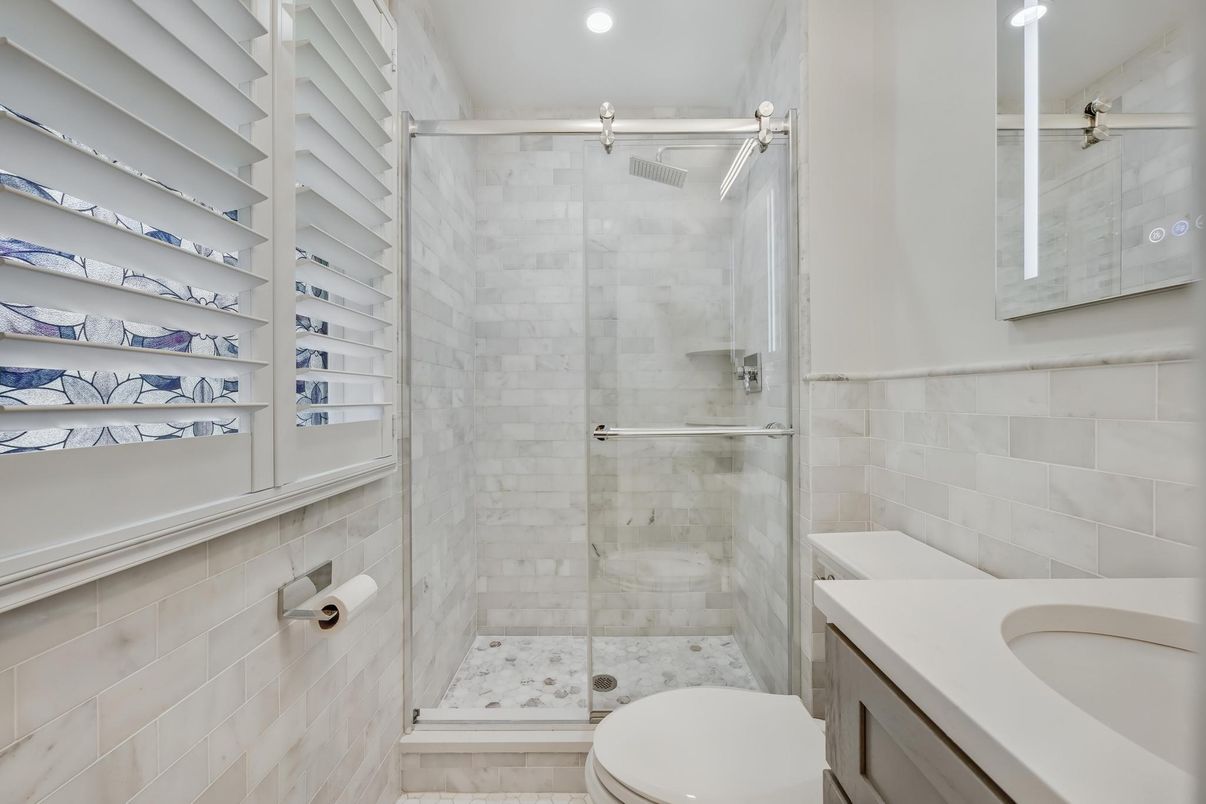 Bathroom, Glass Shower, Interior, Recessed Lighting