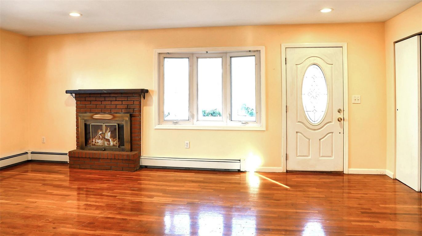 Empty room, Fireplace, Interior, Recessed Lighting, Wood Texture Flooring