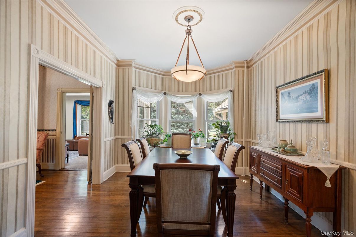 Dining room, Interior, Pendant Lights, Wood Texture Flooring