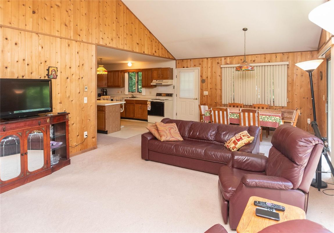 Dining room, Interior, Kitchen, Living room, Pendant Lights, Wooden Walls