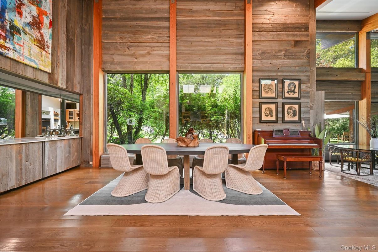 Dining room, Interior, Piano, Wood Texture Flooring, Wooden Walls