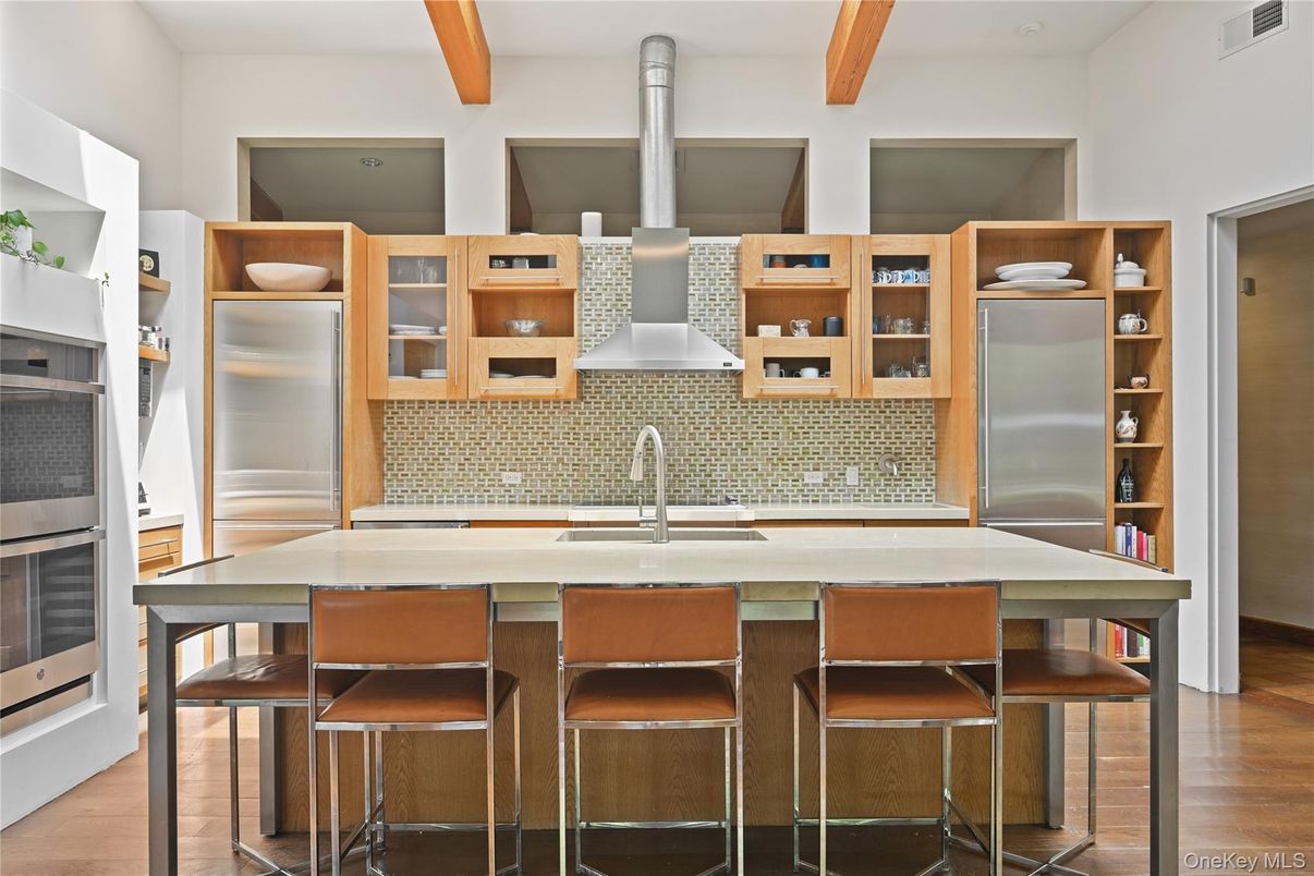 Interior, Kitchen, Stainless Steel Appliances, Wooden Beams, Wood Texture Flooring