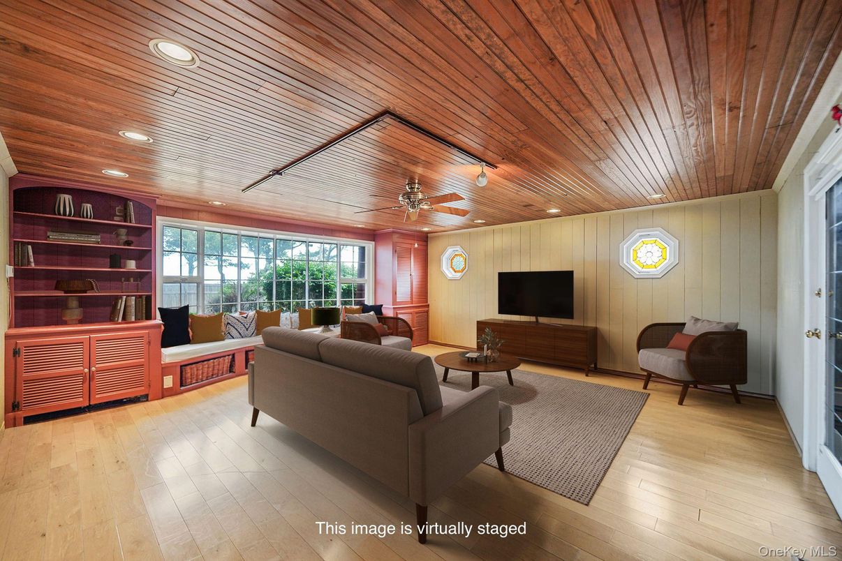 Interior, Living room, Recessed Lighting, Wooden Ceilings, Wood Texture Flooring