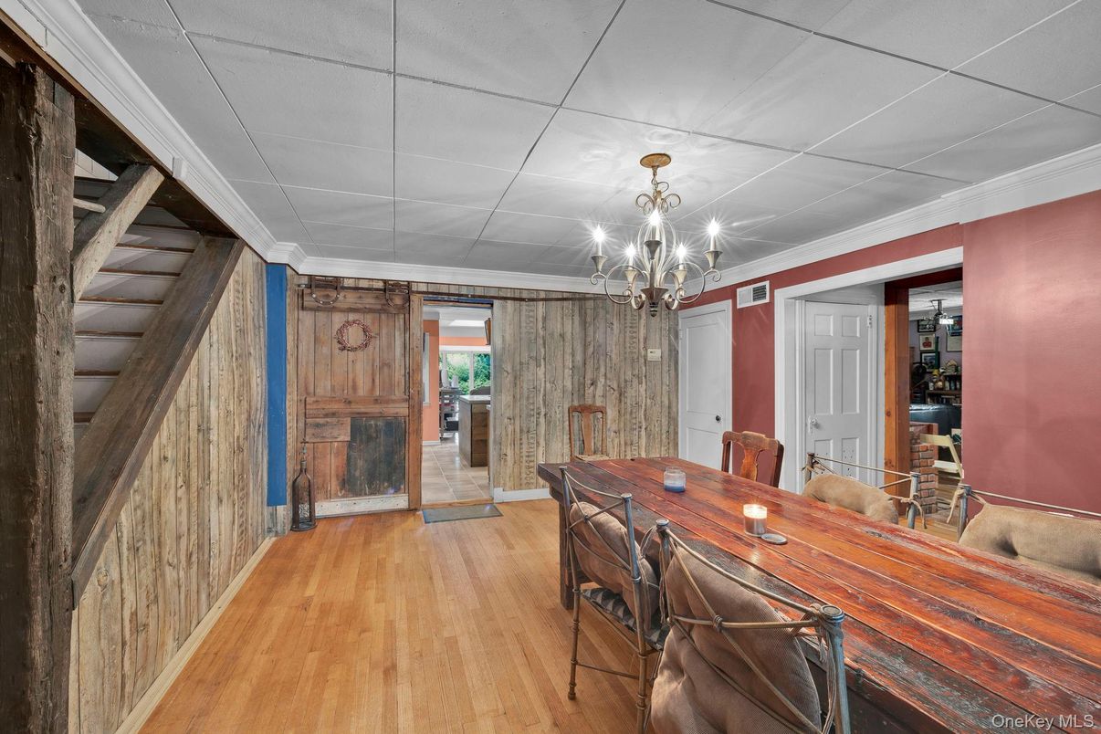 Chandelier, Dining room, Interior, Wood Texture Flooring