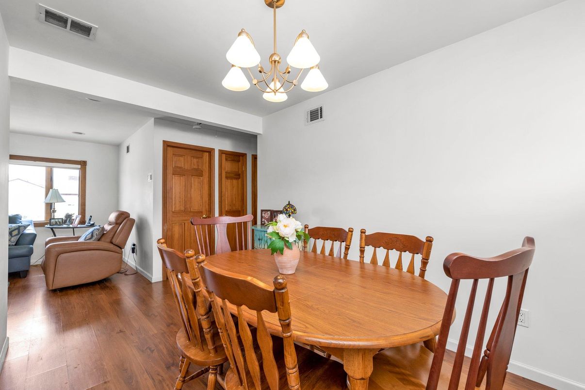 Dining room, Interior, Pendant Lights, Wood Texture Flooring