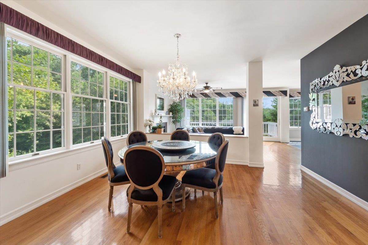 Chandelier, Dining room, Interior, Wood Texture Flooring