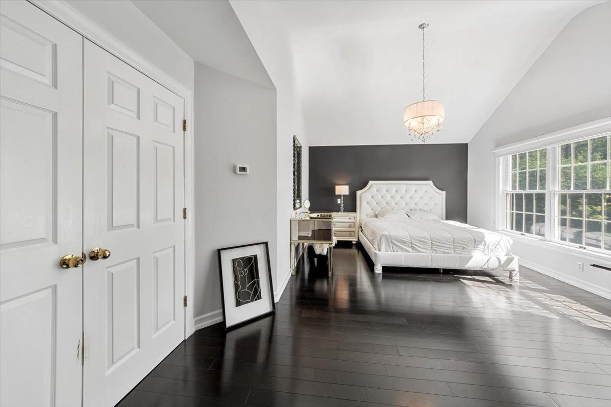 Bedroom, Chandelier, Interior, Pendant Lights, Wood Texture Flooring