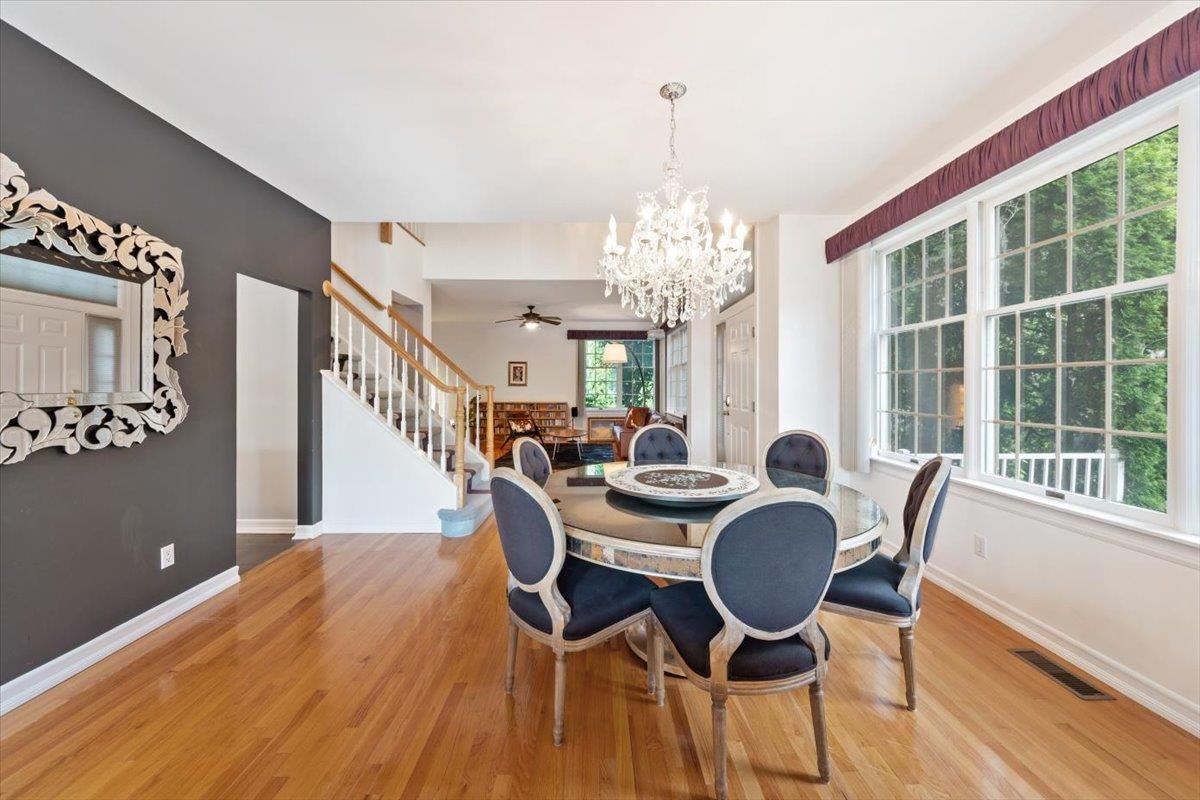 Chandelier, Dining room, Interior, Wood Texture Flooring