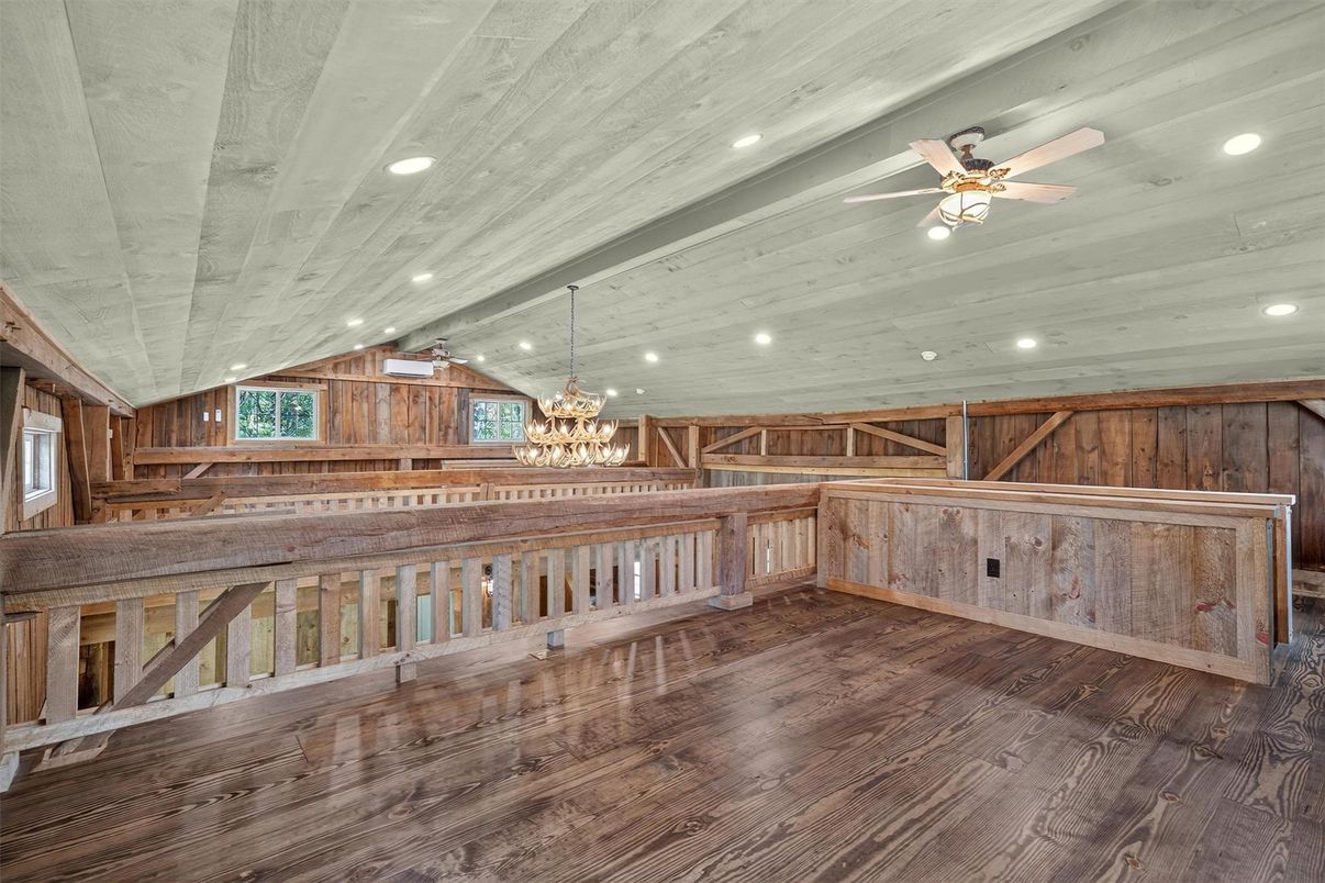 Chandelier, Empty room, Interior, Recessed Lighting, Wood Texture Flooring, Wooden Walls