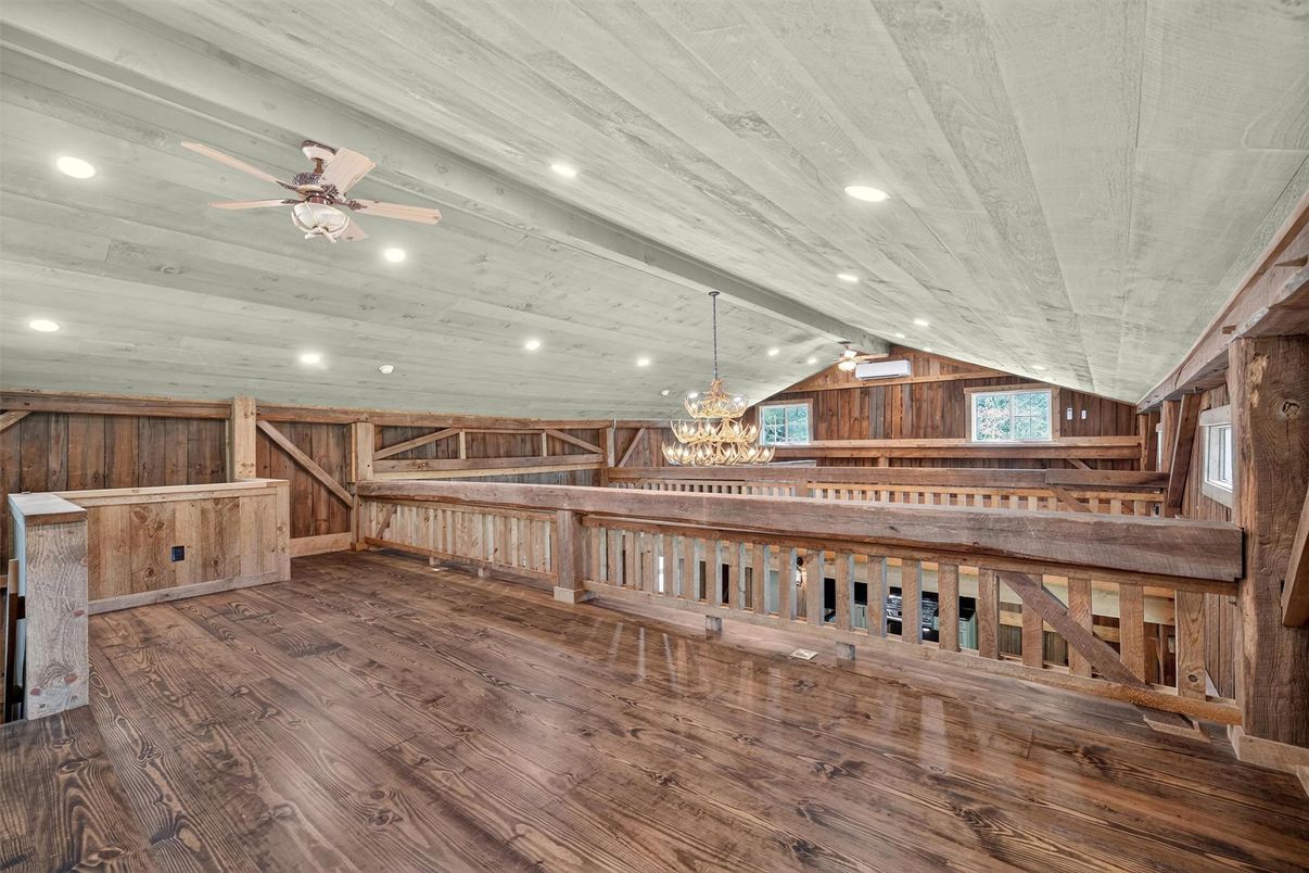 Chandelier, Empty room, Interior, Recessed Lighting, Wood Texture Flooring, Wooden Walls