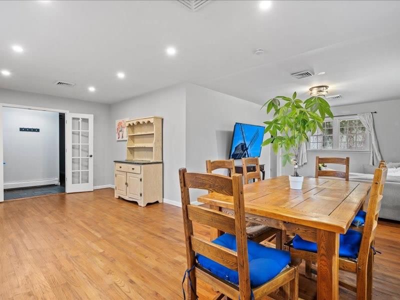 Dining room, Interior, Recessed Lighting, Wood Texture Flooring