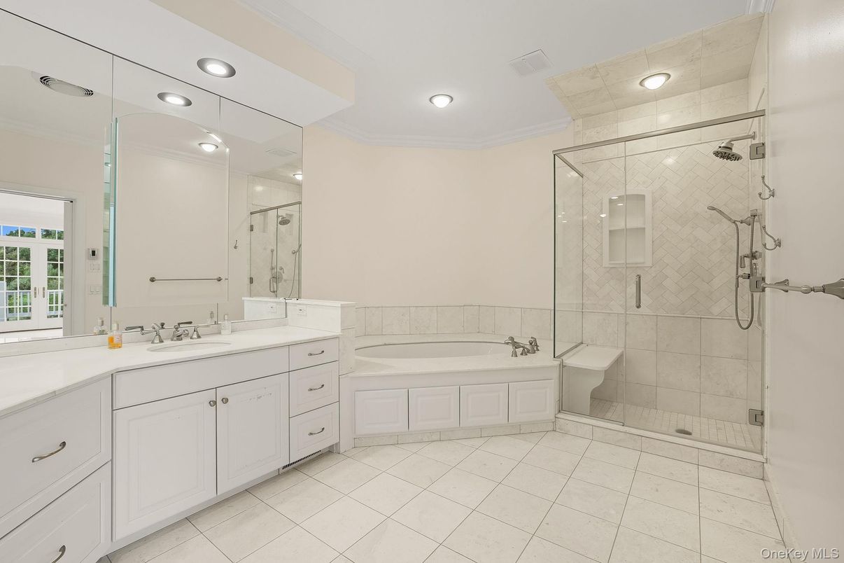 Bathroom, Dual Sink Vanities, Glass Shower, Interior, Recessed Lighting