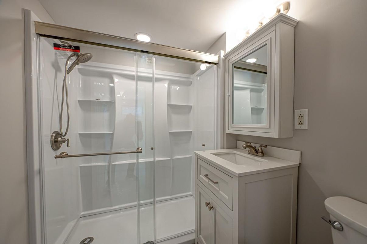 Bathroom, Glass Shower, Interior, Recessed Lighting