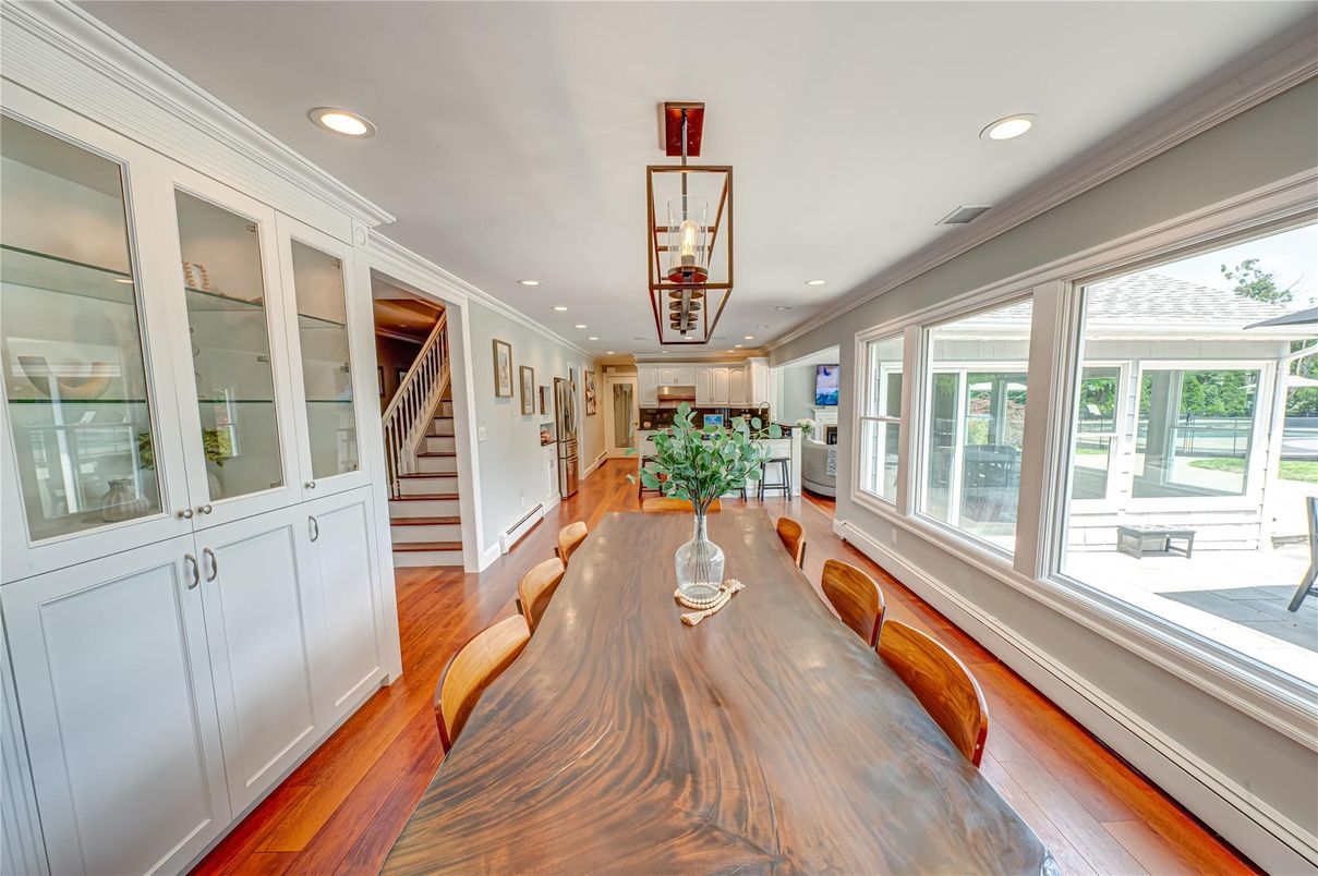 Dining room, Interior, Recessed Lighting, Wood Texture Flooring