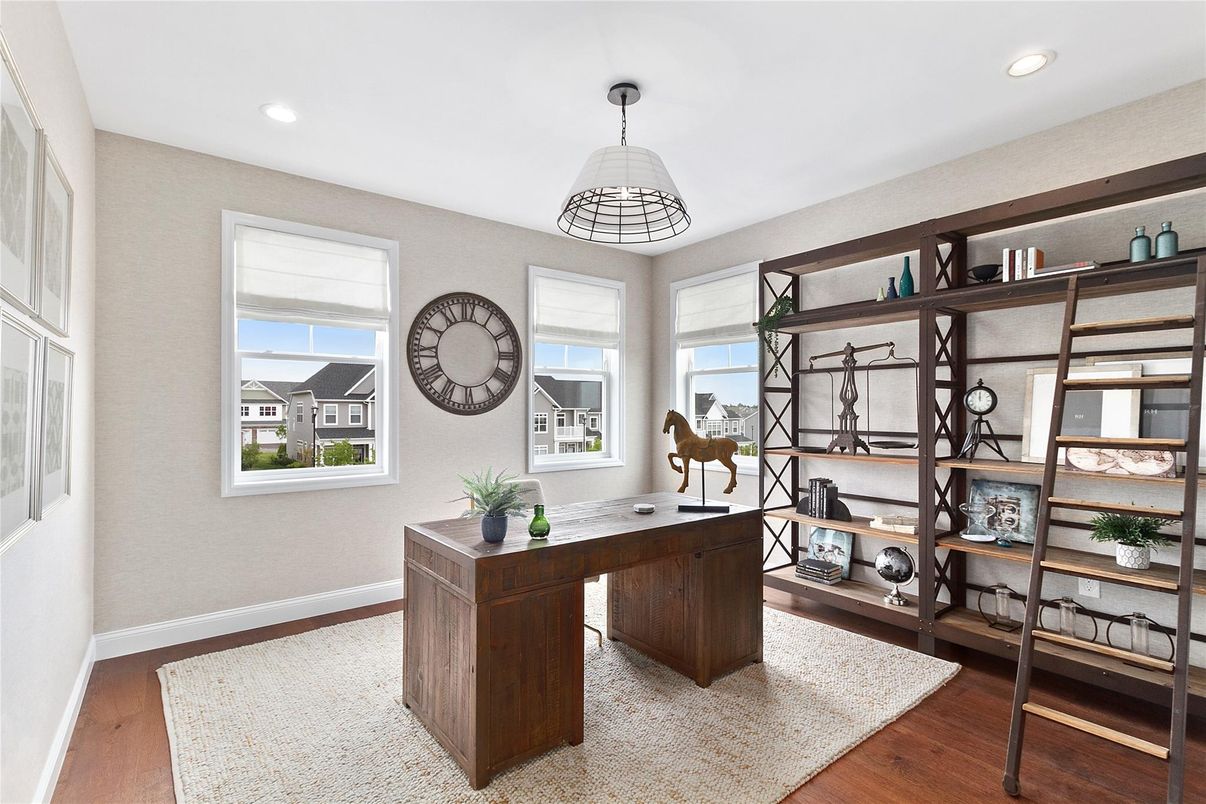 Home Office, Interior, Recessed Lighting, Wood Texture Flooring