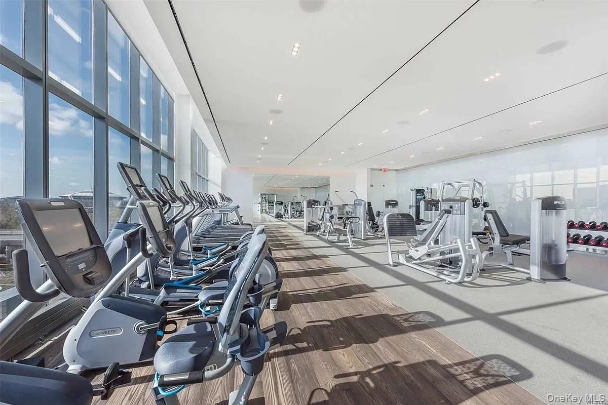Fitness Equipment, Gym, Interior, Recessed Lighting, Wood Texture Flooring