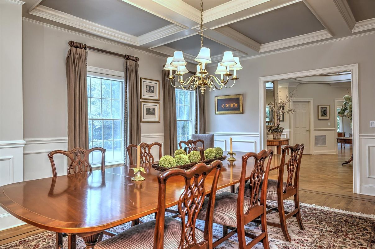 Chandelier, Dining room, Interior, Wood Texture Flooring