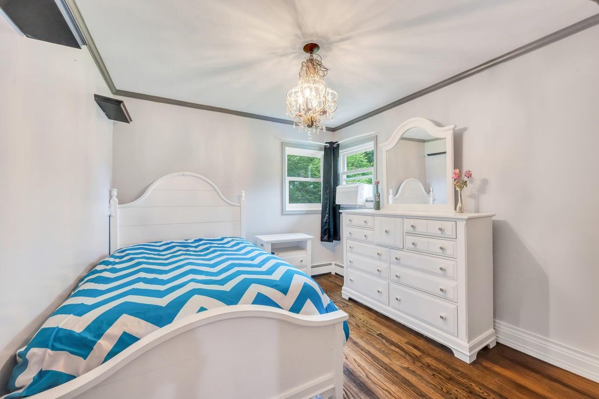 Bedroom, Chandelier, Interior, Wood Texture Flooring