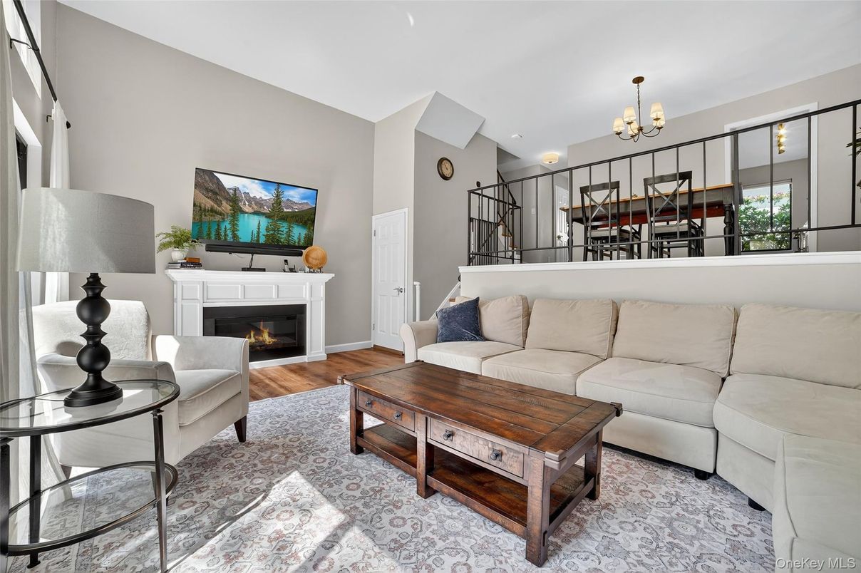 Chandelier, Fireplace, Interior, Living room, Wood Texture Flooring