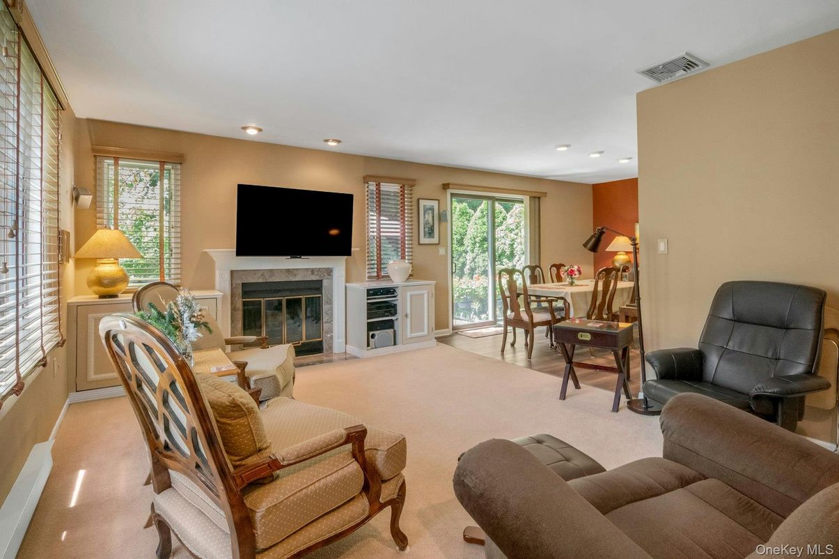 Dining room, Fireplace, Interior, Living room, Recessed Lighting
