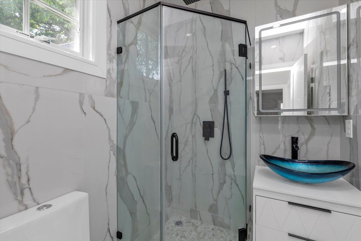 Bathroom, Glass Shower, Interior, Marble Walls