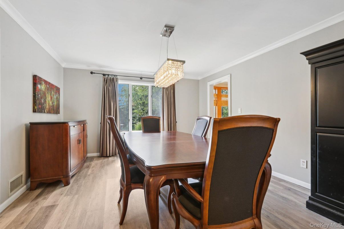 Chandelier, Dining room, Interior, Wood Texture Flooring