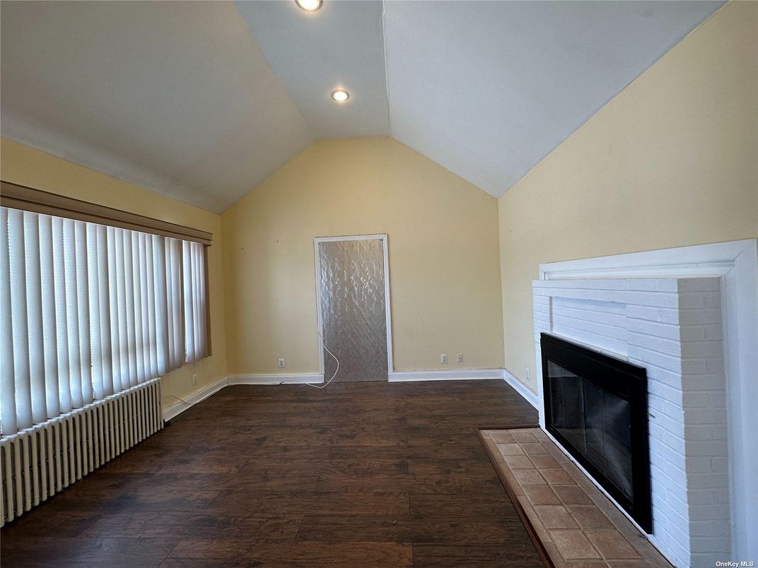 Empty room, Fireplace, Interior, Recessed Lighting, Wood Texture Flooring