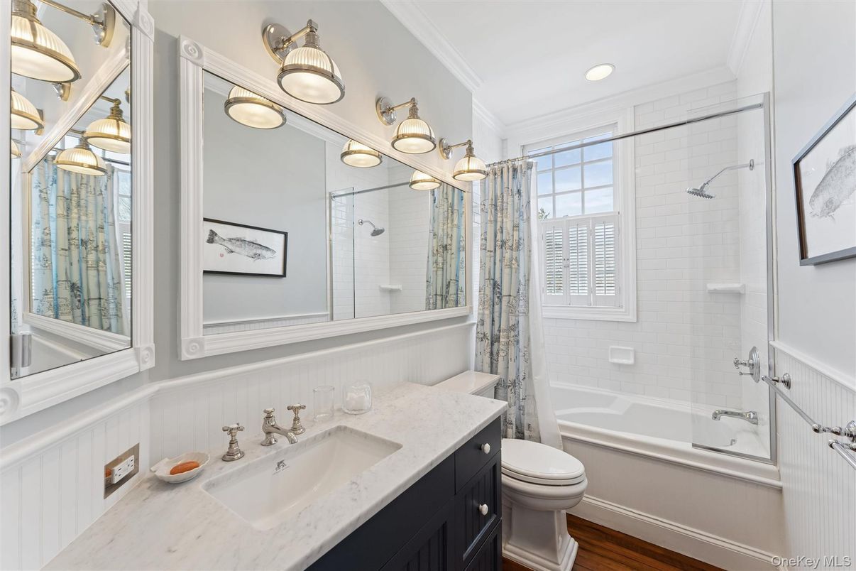 Bathroom, Glass Shower, Interior, Recessed Lighting, Wood Texture Flooring