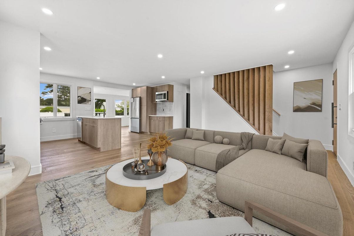 Interior, Kitchen, Living room, Recessed Lighting, Wood Texture Flooring