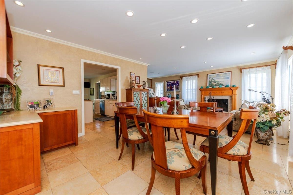 Dining room, Fireplace, Interior, Kitchen, Recessed Lighting