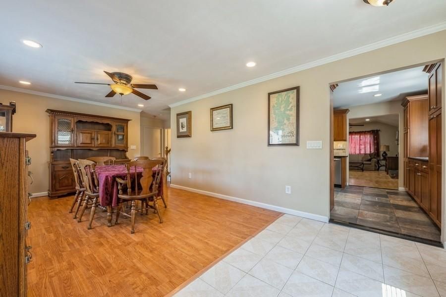 Dining room, Interior, Recessed Lighting, Wood Texture Flooring