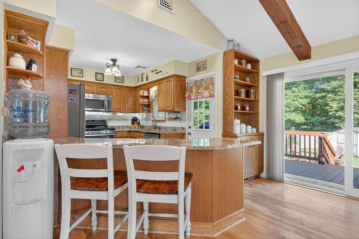 Interior, Kitchen, Stainless Steel Appliances, Wooden Beams, Wood Texture Flooring