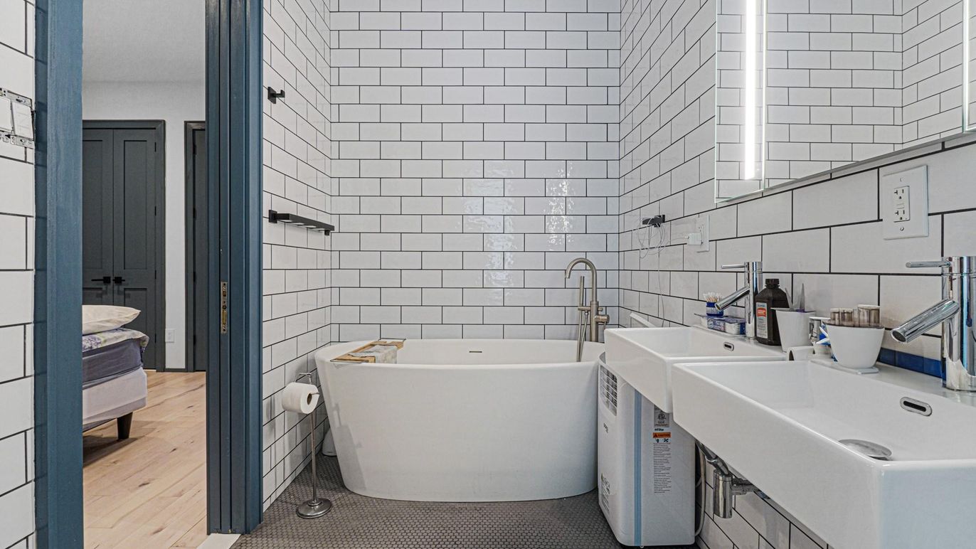 Bathroom, Free Standing Baths, Interior, Wood Texture Flooring