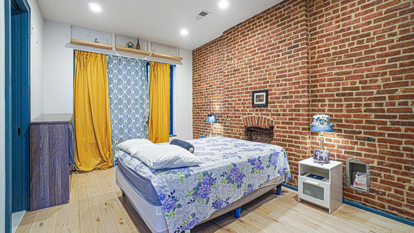 Bedroom, Interior, Recessed Lighting, Stone Walls, Wood Texture Flooring