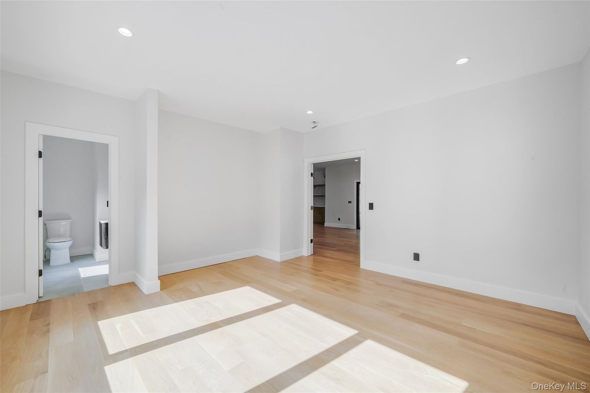 Bathroom, Empty room, Interior, Recessed Lighting, Wood Texture Flooring