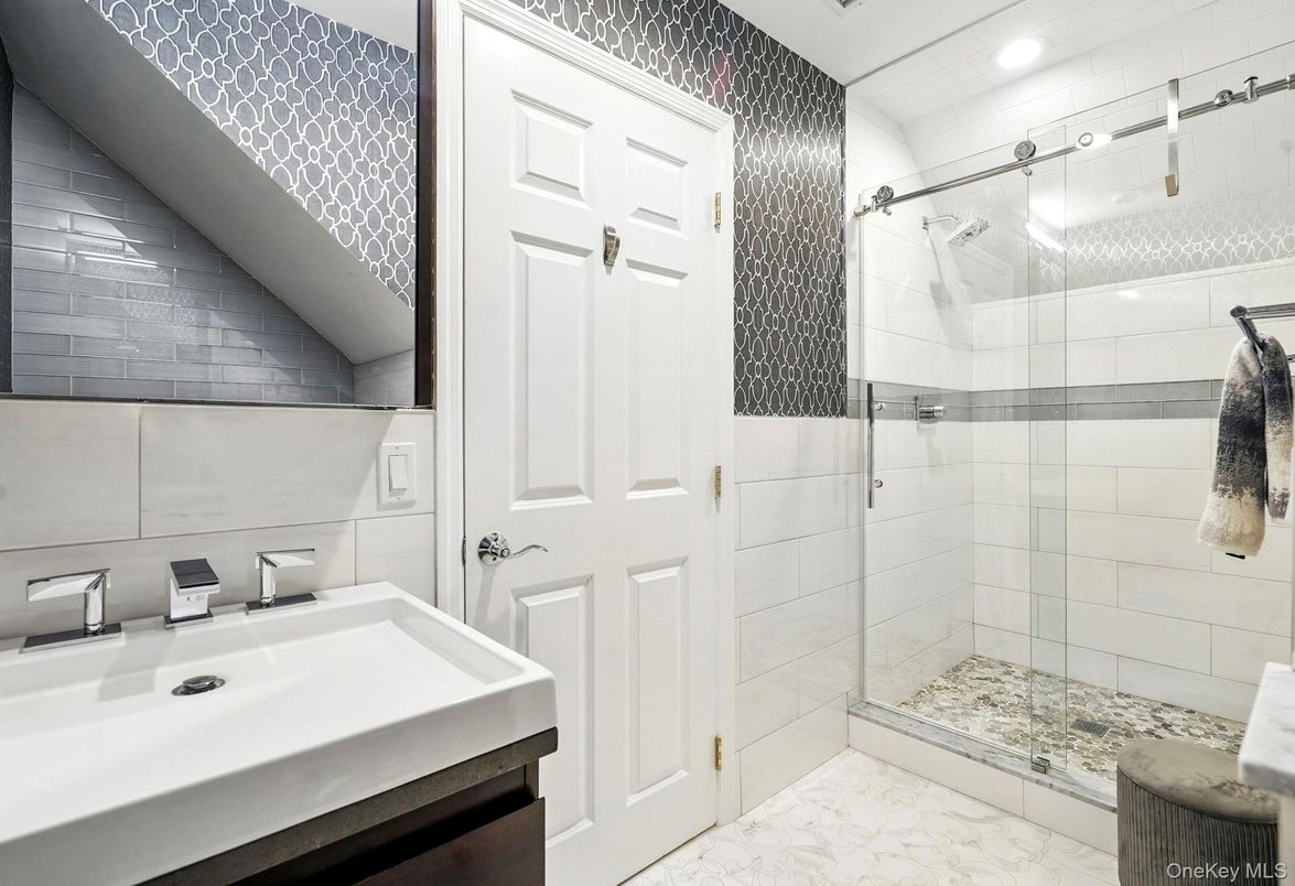 Bathroom, Glass Shower, Interior, Marble, Recessed Lighting