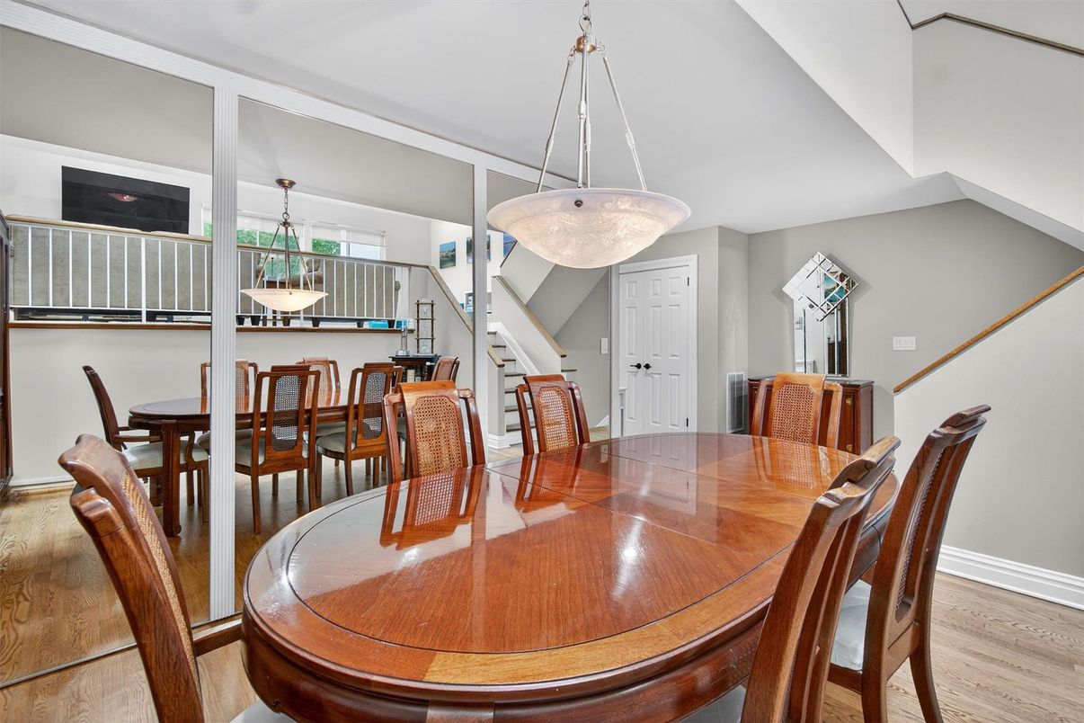 Dining room, Interior, Pendant Lights, Wood Texture Flooring