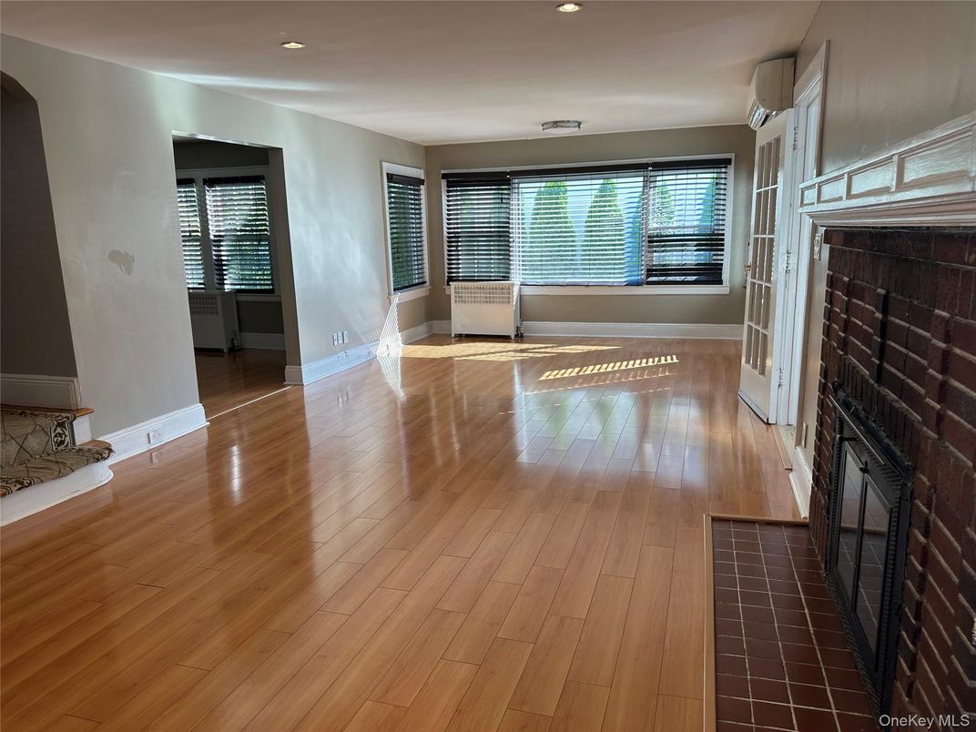 Empty room, Fireplace, Interior, Recessed Lighting, Wood Texture Flooring