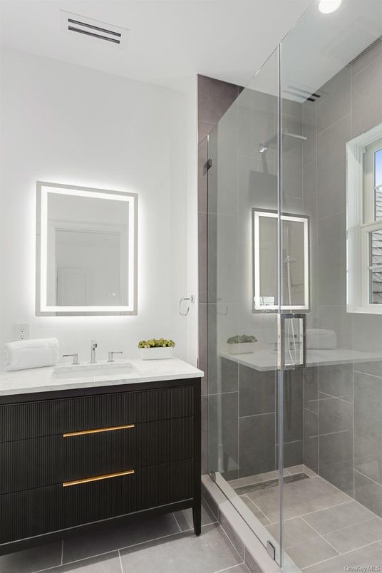 Bathroom, Glass Shower, Interior, Recessed Lighting