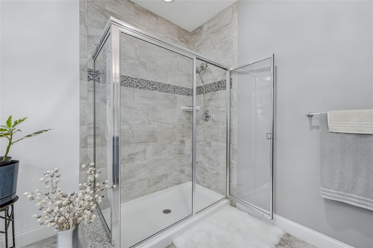 Bathroom, Glass Shower, Interior, Marble, Marble Walls, Recessed Lighting