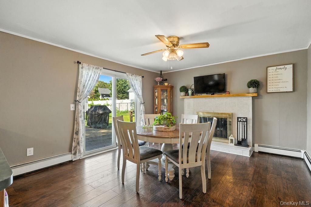 Dining room, Fireplace, Interior, Wood Texture Flooring