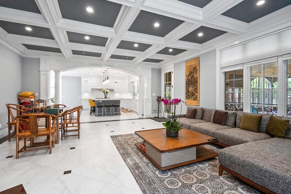 Dining room, Interior, Kitchen, Living room, Marble, Pendant Lights, Recessed Lighting