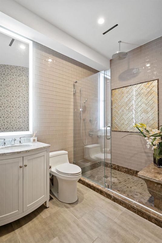 Bathroom, Glass Shower, Interior, Recessed Lighting