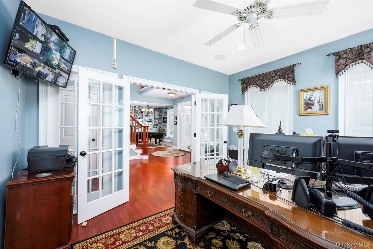 Chandelier, Home Office, Interior, Wood Texture Flooring