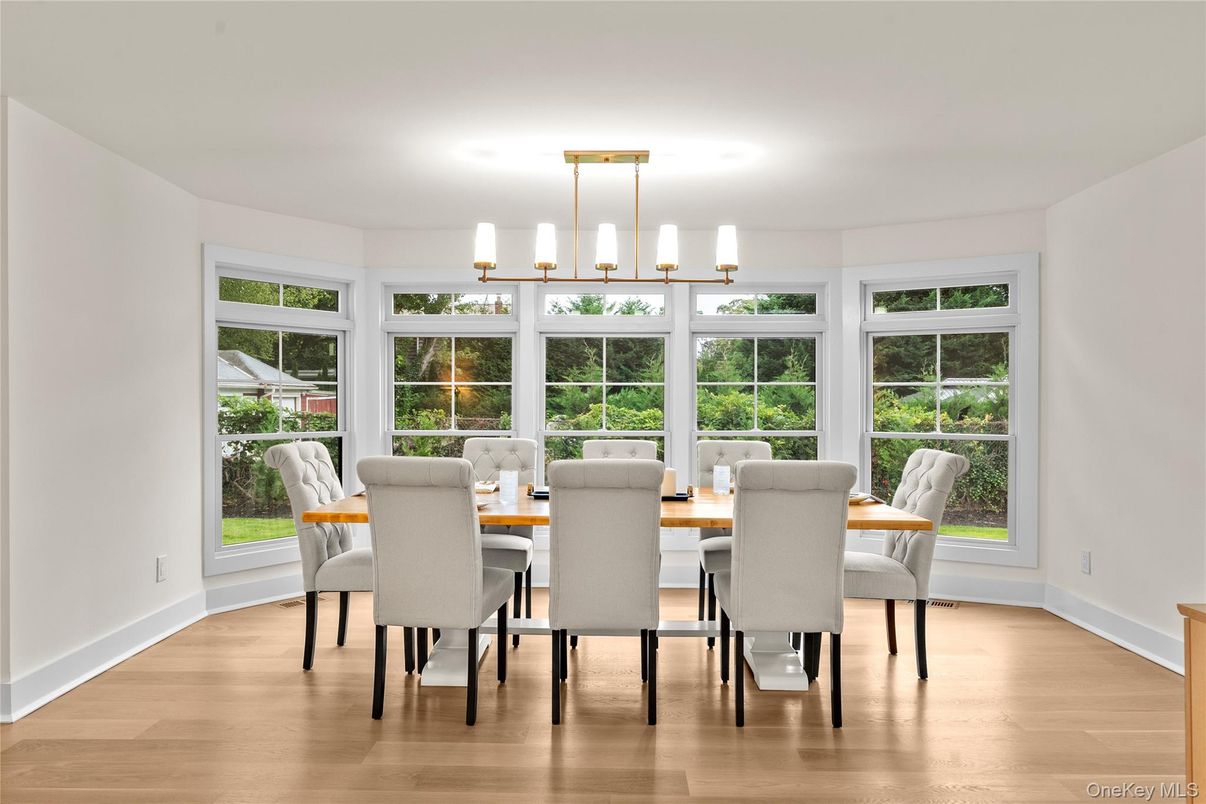 Dining room, Interior, Pendant Lights, Wood Texture Flooring