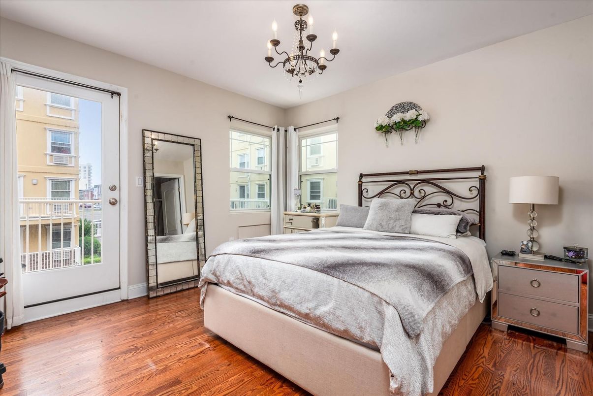 Bedroom, Chandelier, Interior, Wood Texture Flooring