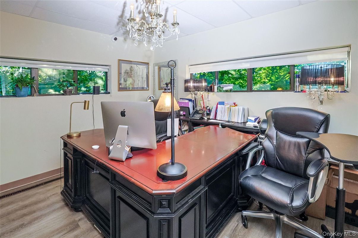 Chandelier, Home Office, Interior, Wood Texture Flooring