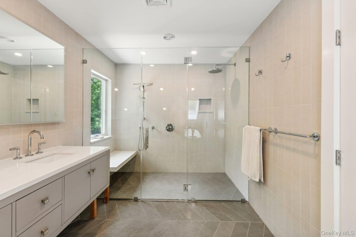 Bathroom, Glass Shower, Interior, Recessed Lighting