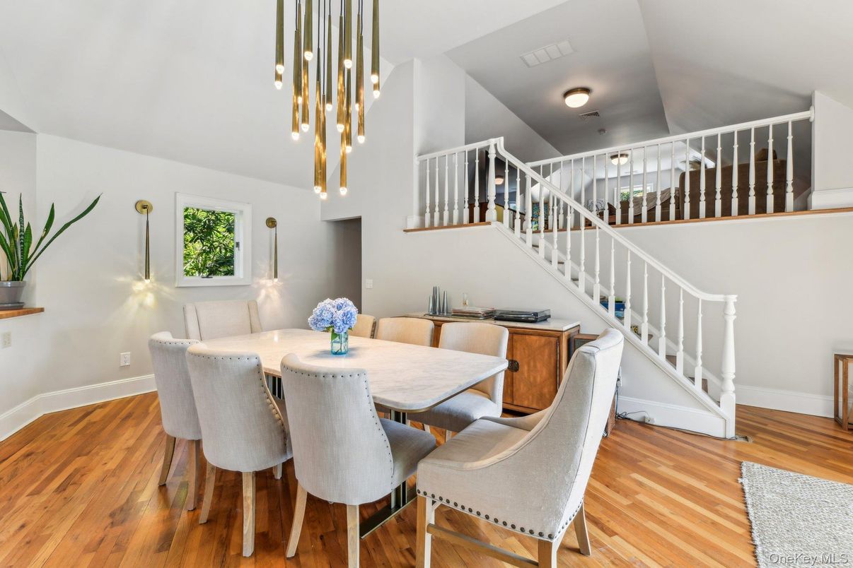 Dining room, Interior, Pendant Lights, Wood Texture Flooring