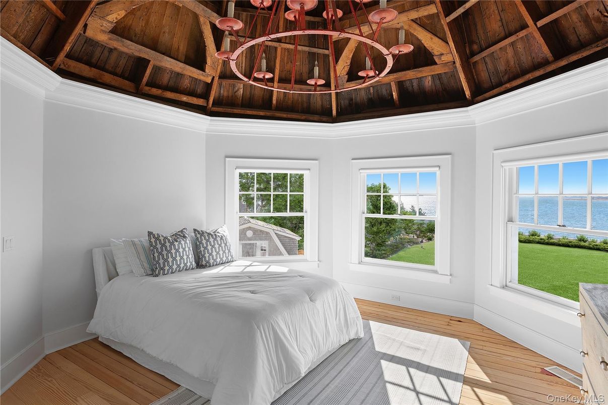 Bedroom, Chandelier, Interior, Water, Wooden Beams, Wooden Ceilings, Wood Texture Flooring